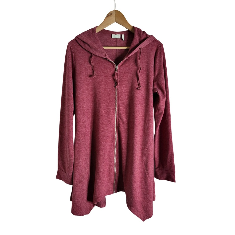 LOGO Lori Goldstein Cozy Red Heathered Sharkbite Zip Up Hoodie Sweatshirt M